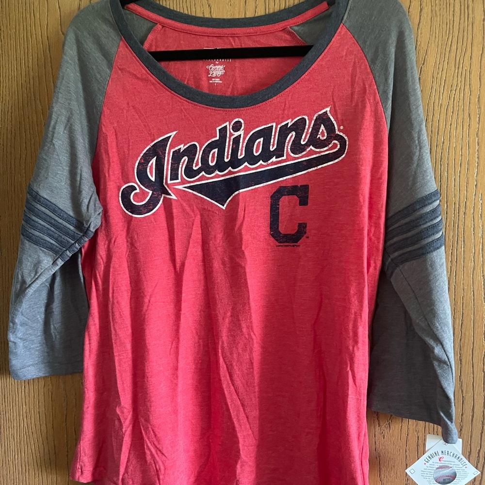 Red and Gray Indians Baseball Raglan Tee